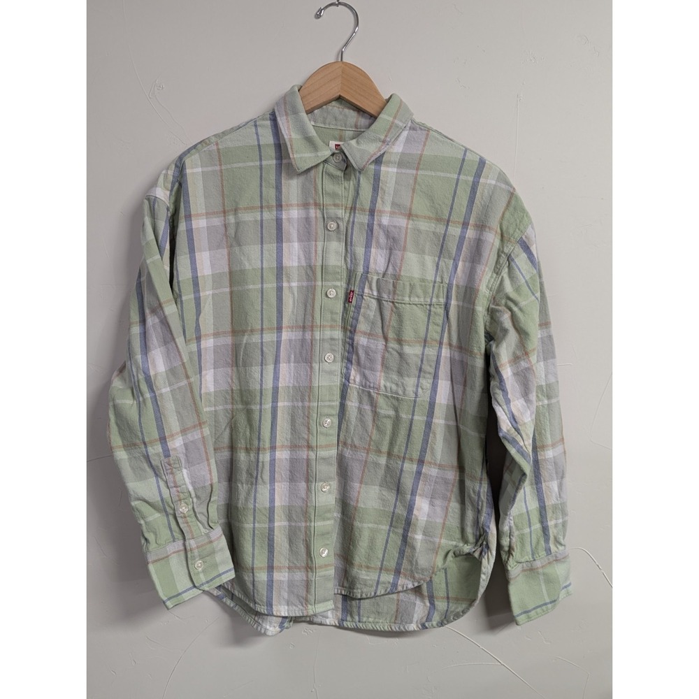 Levi's Henri Flannel Overshirt Medium‎ Pastel Green and Blue Button Down